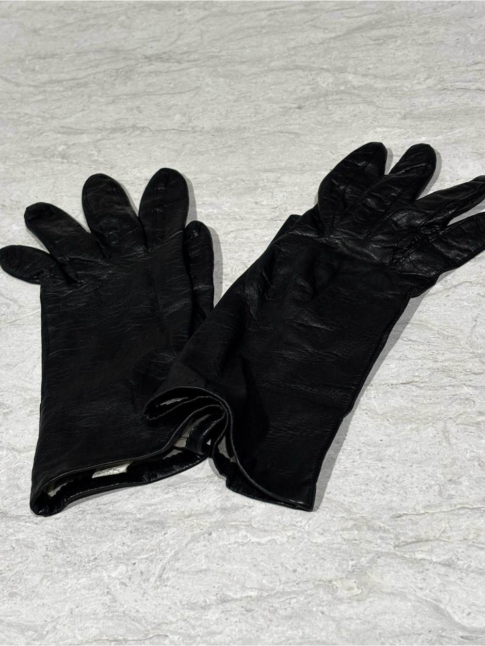 Vintage Black Leather Gloves with silk liner - 7 1/2